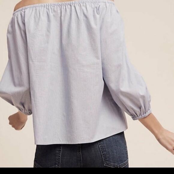 Maeve by Anthro Blue White Striped Elasticized Neck Cotton Poplin Crop Top XS - Picture 14 of 14